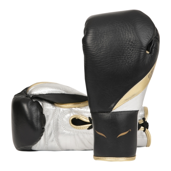 Gants de boxe de combat à lacets ELION Paris Elegant Cuir Noir - Or - Argent